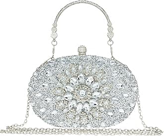 MAIRLOM Rhinestone Clutch Purses for Women Evening Wedding Formal - Round Pea...