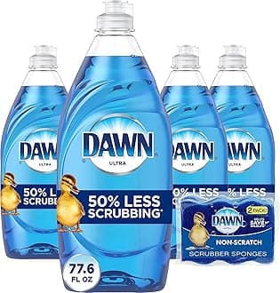 Dawn Ultra Dishwashing Liquid Dish Soap (4x19.4oz) + Dawn Non-Scratch Sponge (2ct), Original