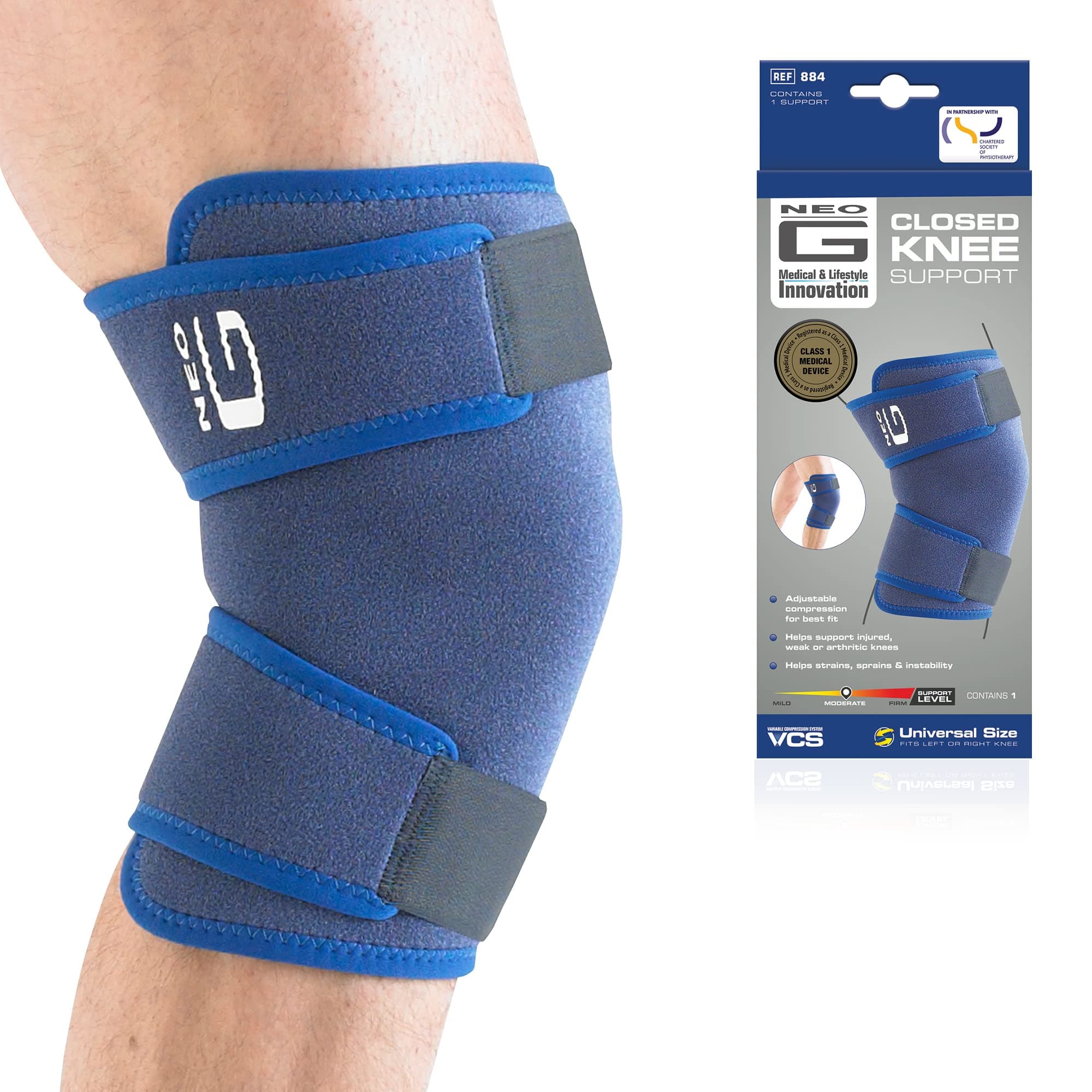 Knee Brace, Closed – Joint support knee brace for Chronic aches, Knee Injuries, ACL, Meniscus Tear for Daily Wear- Adjustable Compression – Class 1 Medical Device