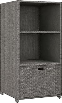 Outsunny Valet Pool Towel Rack, Waterproof PE Plastic Rattan Wicker Storage Organizer, Indoor Outdoor Spa, and Hot Tub Accessory Storage, 2 Shelves, 1 Basket Drawer, Mixed Gray