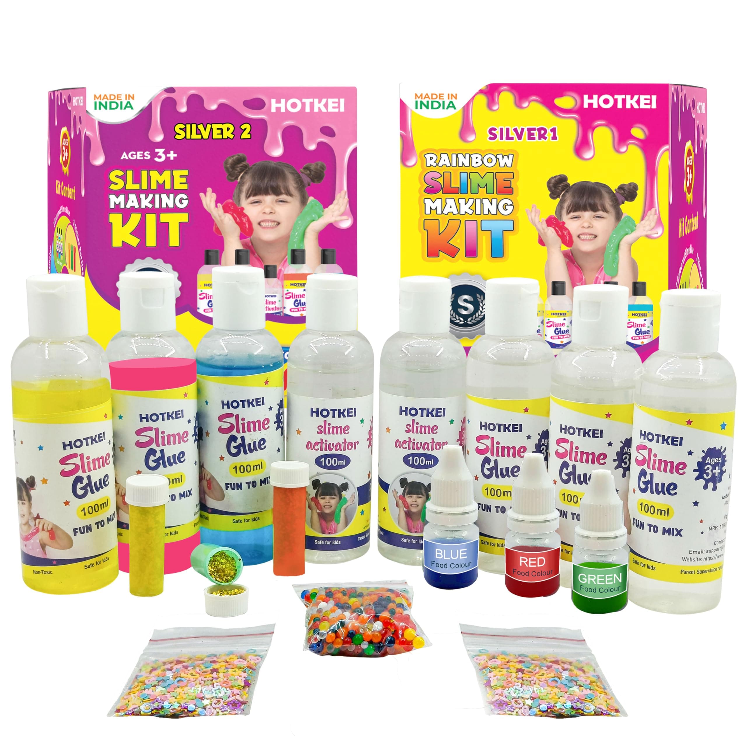 HOTKEI Make 30+ Multicolor Scented DIY Magic Toy Slimy Slime Gel Jelly Putty Making Kit Set - 6 Glue & 2 Activator Bottles