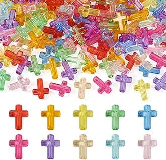 FASHEWELRY200Pcs Candy Color Acrylic Cross Beads Clear Small Crosses Spacer Beads Transparent Acrylic Pony Beads Cute Beads Bulk for Bracelet Necklace Jewelry Making