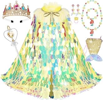 LIMIROLER Princess Dress Up Toys Princess Dress Up Clothes Rainbow Mermaid Cape Kit 9 Pcs Gift Set for Little Girls 3-8 Years