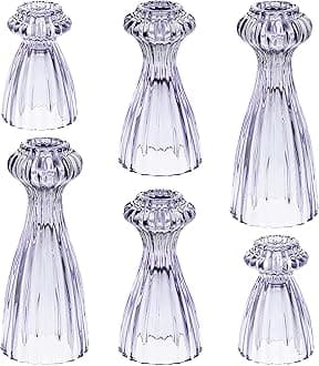 Lysenn Glass Candle Stick Holder Set of 3 – Premium Taper Candle Holders for Romantic Ambiance - Candle Sticks Holder Decor for Special Occasions - Purple