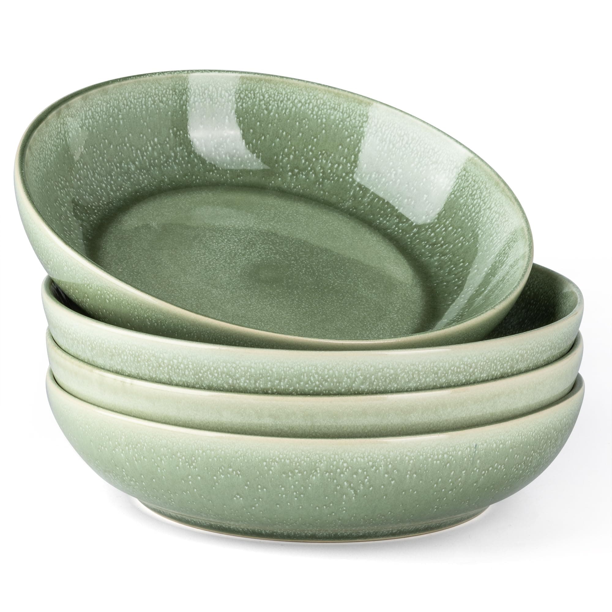 AmorArc 8.5'' Large Ceramic Pasta Bowls Set, 36oz Stoneware Bowls Set of 4 for Kitchen, Reavtive Glaze Bowls-Microwave,Dishwasher Safe for Pasta,Salad,Oatmeal-Olive Green