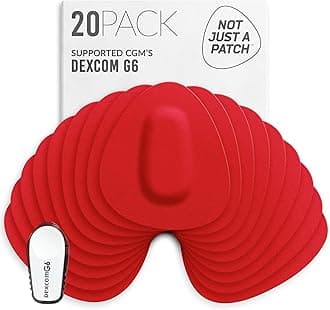 – Not Just A Patch CGM Sensor Patches for Dexcom G6 & MiaoMiao (20 Pack) - Water Resistant & Durable for Active Lifestyle for 10-14 Days - Pre-Cut Dexcom G6 Adhesive Patches in Red