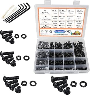 M2 M3 M4 M5 Nuts and Bolts Washers Assorted Set,1180pcs Black Hex Socket Head Cap Screws Bolts and Nuts Kit, Thread Machine Hex Bolt Set Fastener Repair Tools Assortment Kit
