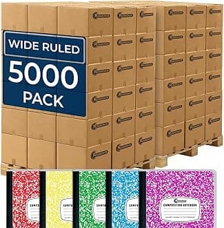 Rosmonde 5000 Pack (Pallet) Composition Notebooks Bulk, Wide Ruled, 100 Sheets (200 Pages), 9-3/4 x 7-1/2, Wholesale Orders, Bulk Supplies for School Districts, Assorted Notebooks, 4-7 Days Transit