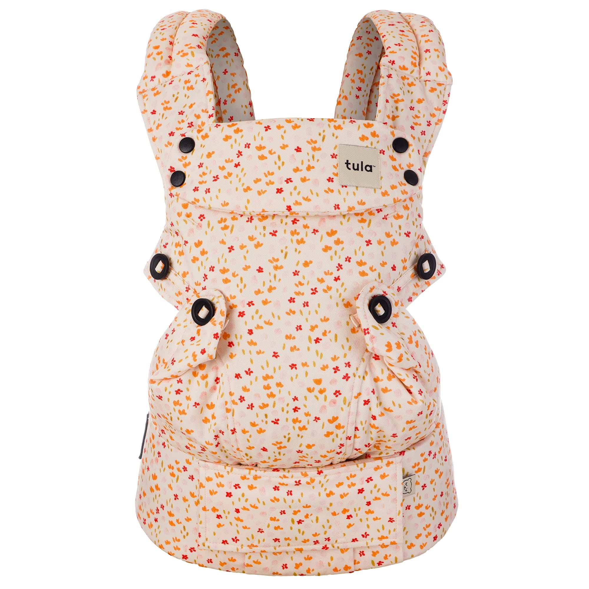 Tula Ba Explore Baby Carrier 7 – 45 lb, Adjustable Newborn to Toddler Carrier, Multiple Ergonomic Positions, Front and Back Carry, Easy-to-Use, Lightweight – Posies, Orange and Pink Flowers