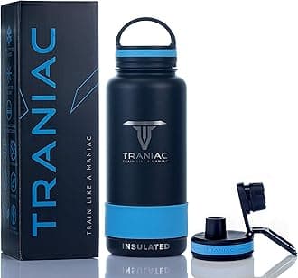 TRANIAC - Train Like A Maniac 1000 ml Wide Mouth Double Walled Vacuum Insulated Thermos Stainless Steel Flask w/Rubber Grip Handle-Cold Up to 36/Hot 13 Hours with Sports Mode Lid Included, 1 L