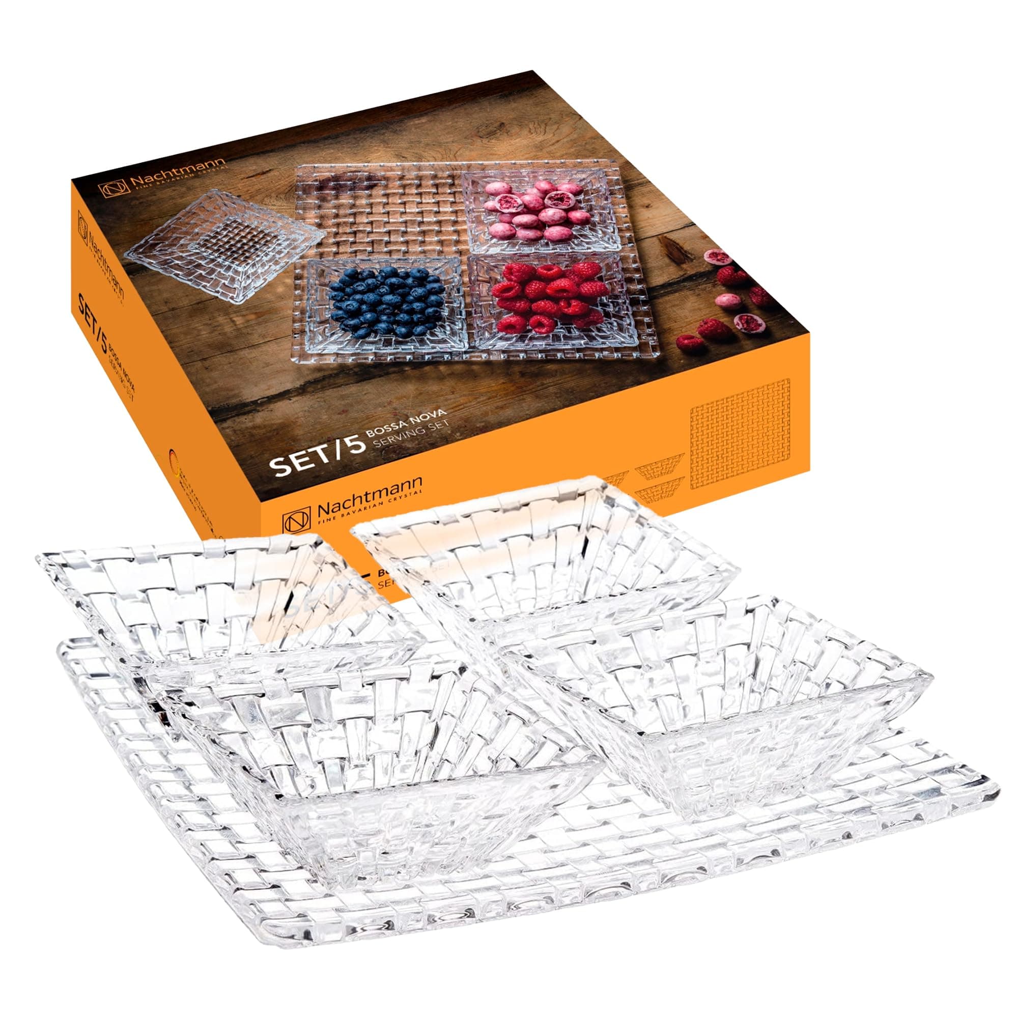 Crystal Bossa Nova Square Plate Set (Clear) -Set of 5 (Imported from Germany)