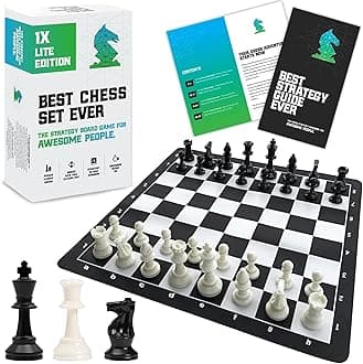Chess Geeks Best Set Ever Travel Set, 1X Single Weighted Staunton Pieces, with 15 in x 15 in Foldable Silicone Board, Travel Edition
