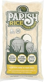 Parish White Rice – High-Protein Rice with Low Glycemic Index – Locally Grown Long-Grain White Rice – Made in the USA – Rich Nutrient Content – Ideal for Curry, Desserts, Stir-Fry – 5lb Bag