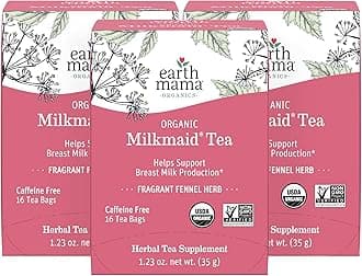 Earth Mama Milkmaid Lactation Tea | 100% Organic, Herbal Breastfeeding Tea Supports Breastfeeding + Breast Milk Supply Production, 16 Teabags Per Box (3-Pack)