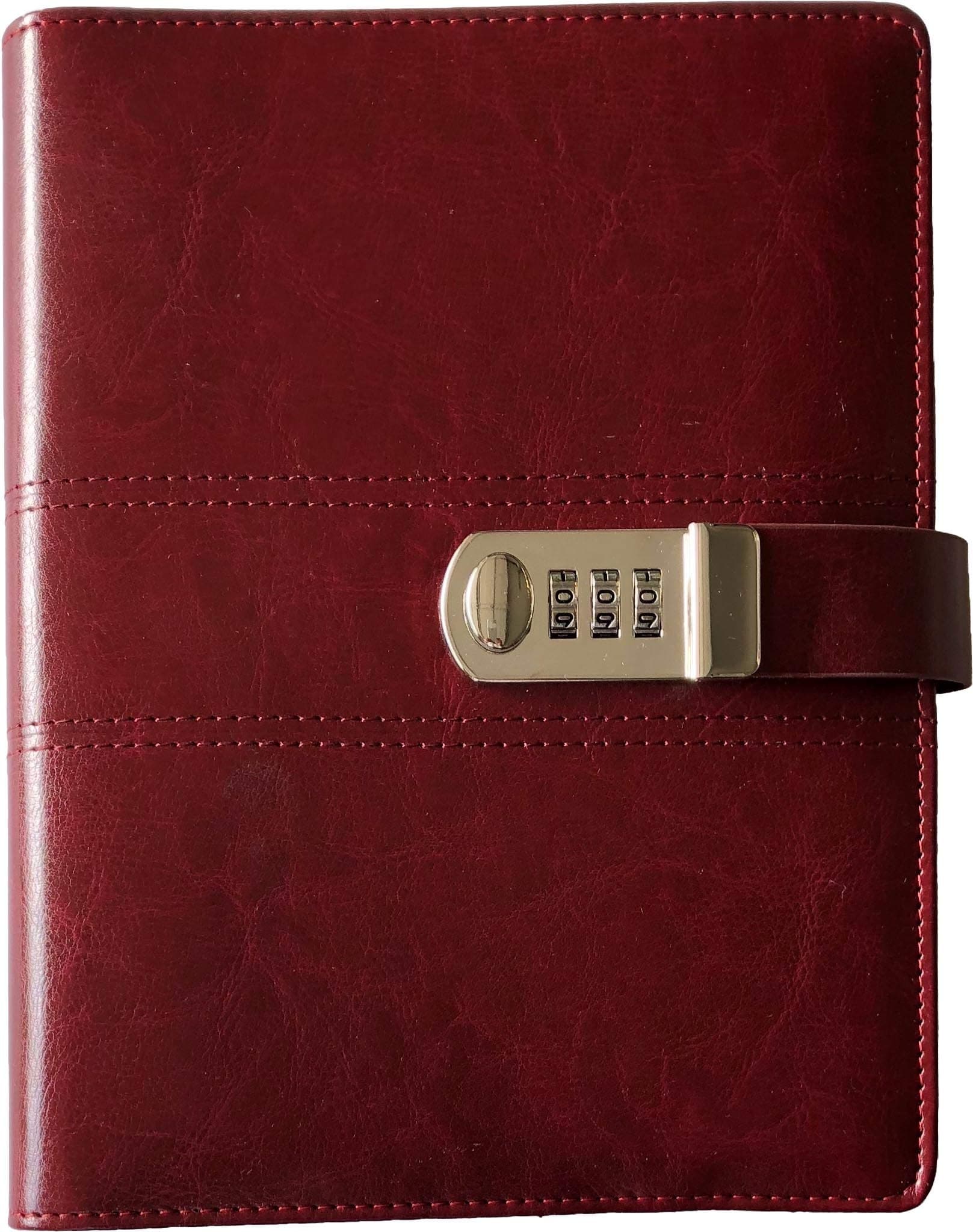 Business Binder Journal With Combination Lock A5, 9” X 6.7”, Excutive Diary With Passcode PU Leather Is A Refillable Leather Journal (Wine Red)