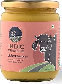 Indic Organics Gir Cow's A2 Ghee | Free Grass Grazing Healthy Gir Cow's Bilona Ghee | Traditional Curd Churned Cultured Ghee | Indian Origin (16.9 Fl Oz (500ml))