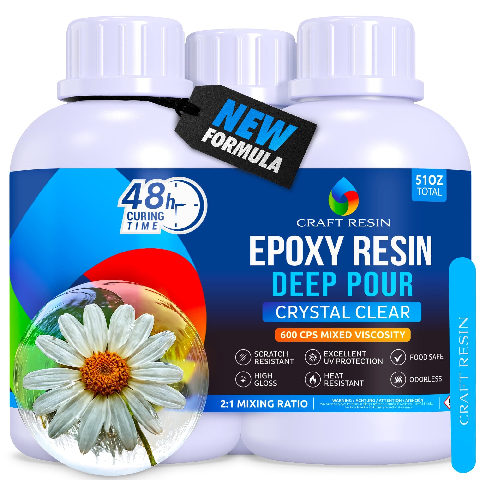 Deep Pour Epoxy Resin Kit 51 Oz – for 2” Pours, Casting Resin Epoxy for River Tables, Wood, Flower Preservation & DIY Crafts – Crystal Clear & Bubble Free, UV Resistant & Food Safe