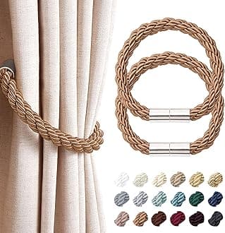 NICEEC 2 Pack Strong Magnetic Curtain Tiebacks Modern Simple Style Drape Tie Backs Convenient Decorative Weave Rope Curtain Holdbacks for Thin or Thick Home & Office Window Draperies (Light Coffee)