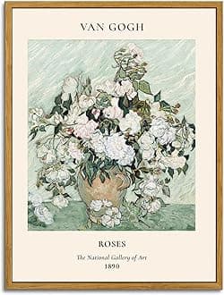 KBKBART Sage Green Framed Canvas Wall Art, Abstract Van Gogh Wall Art Exhibition Posters, Vintage Flower Art Prints Painting, Retro Boho Green Wall Decor for Aesthetic Bedroom Bathroom Wall Decor (12