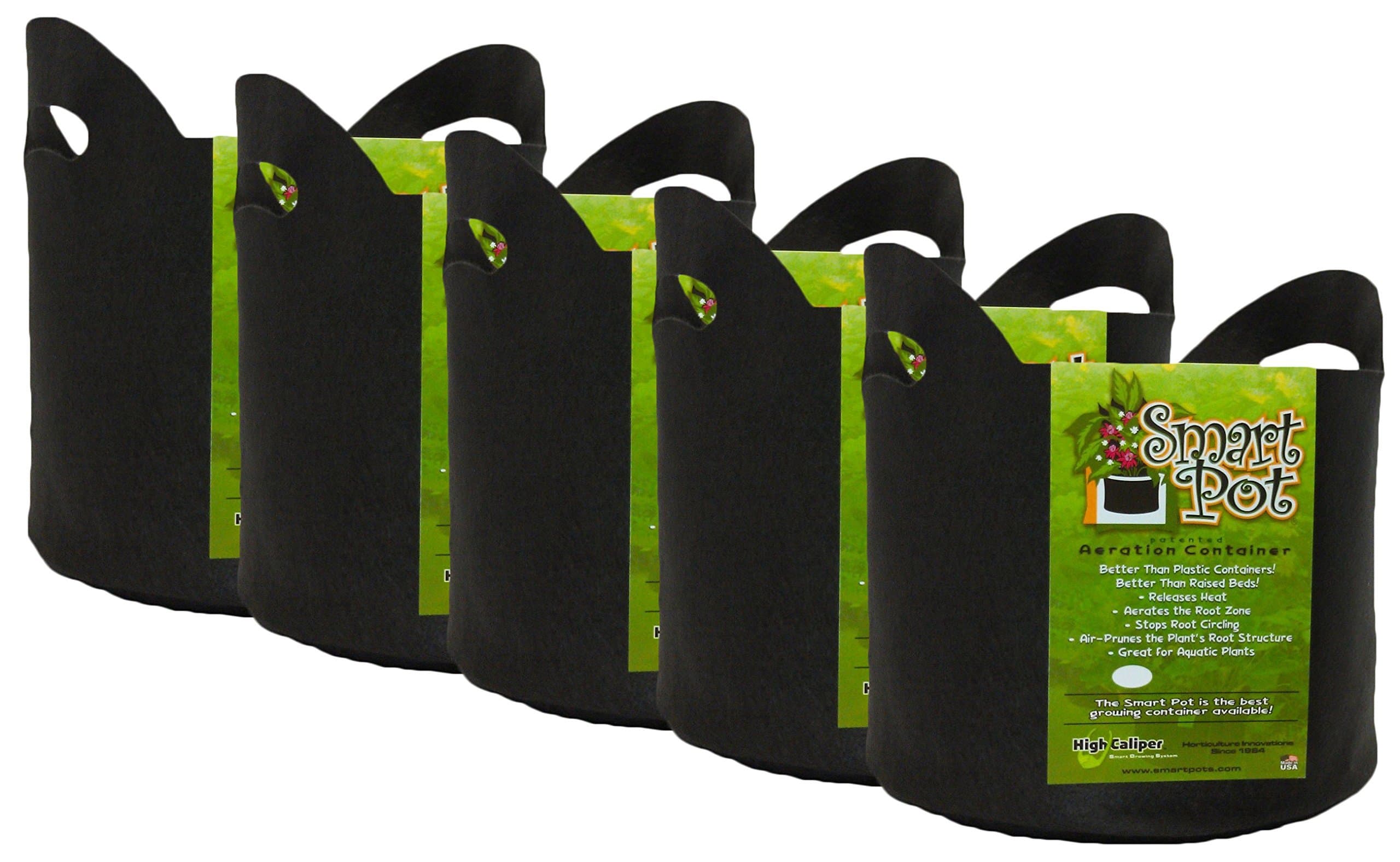 Soft-Sided Fabric Garden Plant Container Aeration Planter Pots with Cut Handles, 5 gallon, 5 Pack, Black