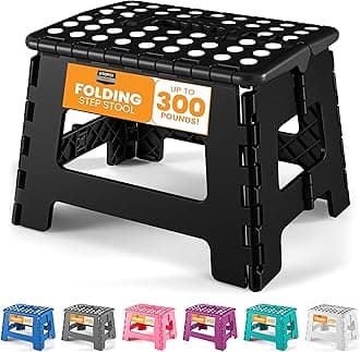 Utopia Home Folding Step Stool with Handle – 9 Inch Anti Slip Collapsible Stool – Holds Up to 300 lbs – Sturdy Plastic Step Stool Foldable for Kitchen, Bathroom and Home Use (1-Pack, Black)