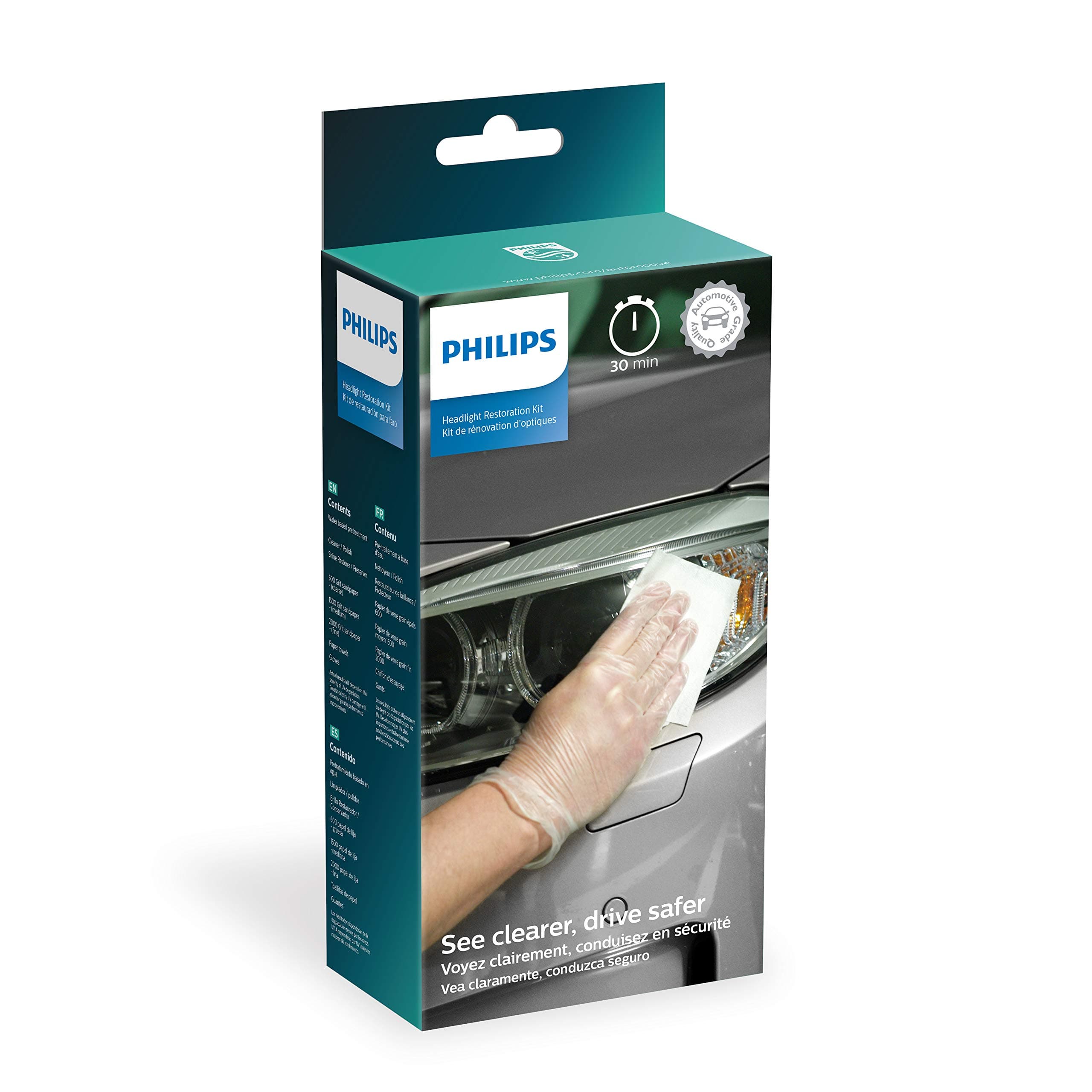 philips Headlight Restoration Kit with UV Protection - Complete Kit to Restore Headlight Lenses