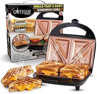 Gotham Steel Nonstick Panini Press Sandwich Maker, 2in1 Breakfast Sandwich Maker Grill / Sandwich Press Grill with Indicator Light, Grilled Cheese Maker Makes 2 Sandwiches with Easy Cut Edges
