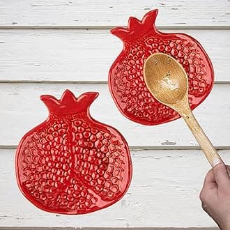 Pomegranate Shaped Ceramic Spoon Holder - 2 Pcs Stove Top & Counter Rest