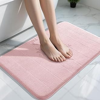 Yimobra Memory Foam Bath Mat Large Size, 31.5 x 19.8, Super Soft Non-Slip Bathroom Rug, Water Absorption, Machine Wash, Thick, Comfortable, Easier to Dry for Bathroom Mat, Tub and Shower, Soft Pink
