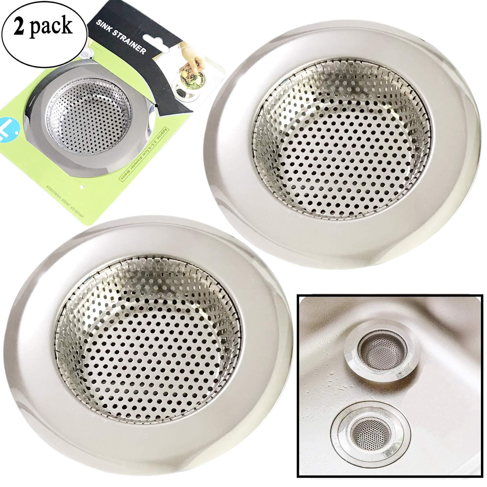 2PCS Kitchen Sink Drain Strainer, Stainless Steel Sink Drain Strainer, Large Wide Rim 4.5" Diameter, Durable Strainer Basket, HEAVY DUTY, Best Choice