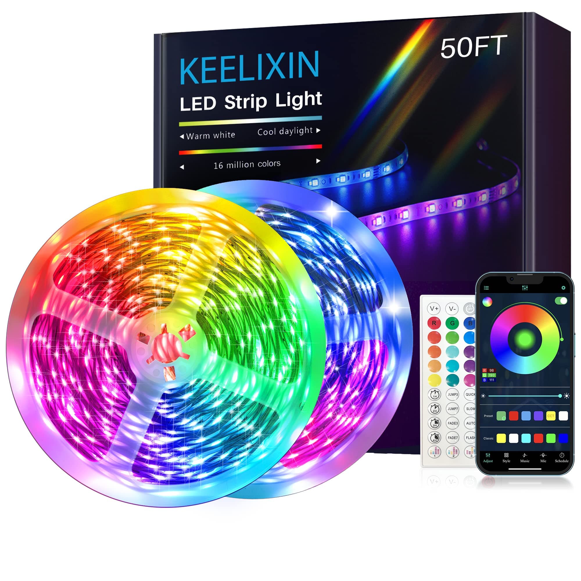 LED Lights Music Sync RGB LED Strip Lights with APP & Remote Control (50ft-2rolls)