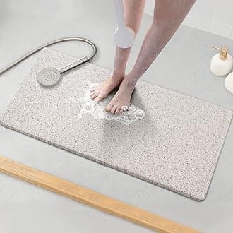 Asvin Soft Textured Bath, Shower, Tub Mat, 35x16 Inch, Phthalate Free, Non Slip Comfort Bathtub Mats with Drain, PVC Loofah Bathroom Mats for Wet Areas, Quick Drying, White