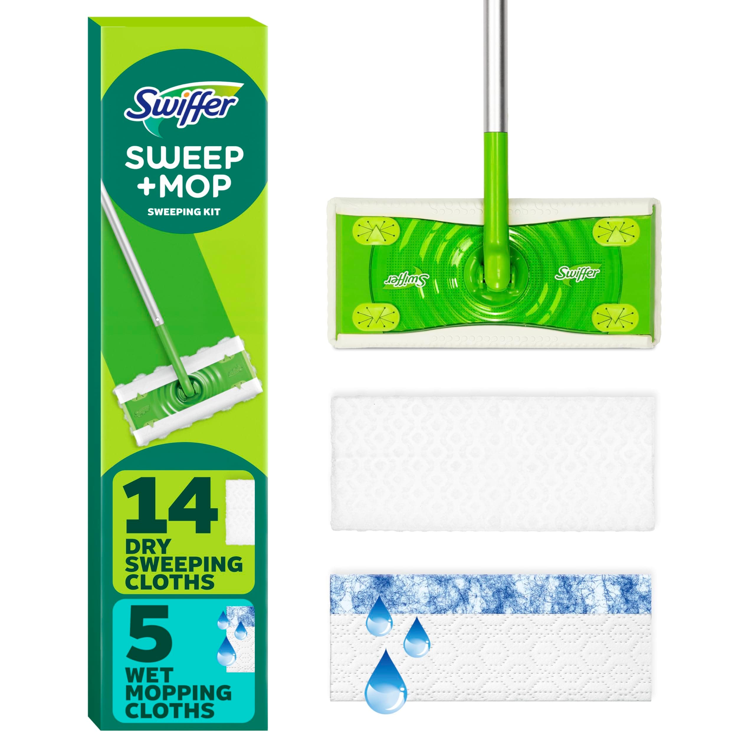 Swiffer Sweeper 2-in-1 Mops for Floor Cleaning, Dry and Wet Multi Surface Floor Cleaner, Sweeping and Mopping Starter Kit, Includes 1 Mop + 19 Refills, 20 Piece Set
