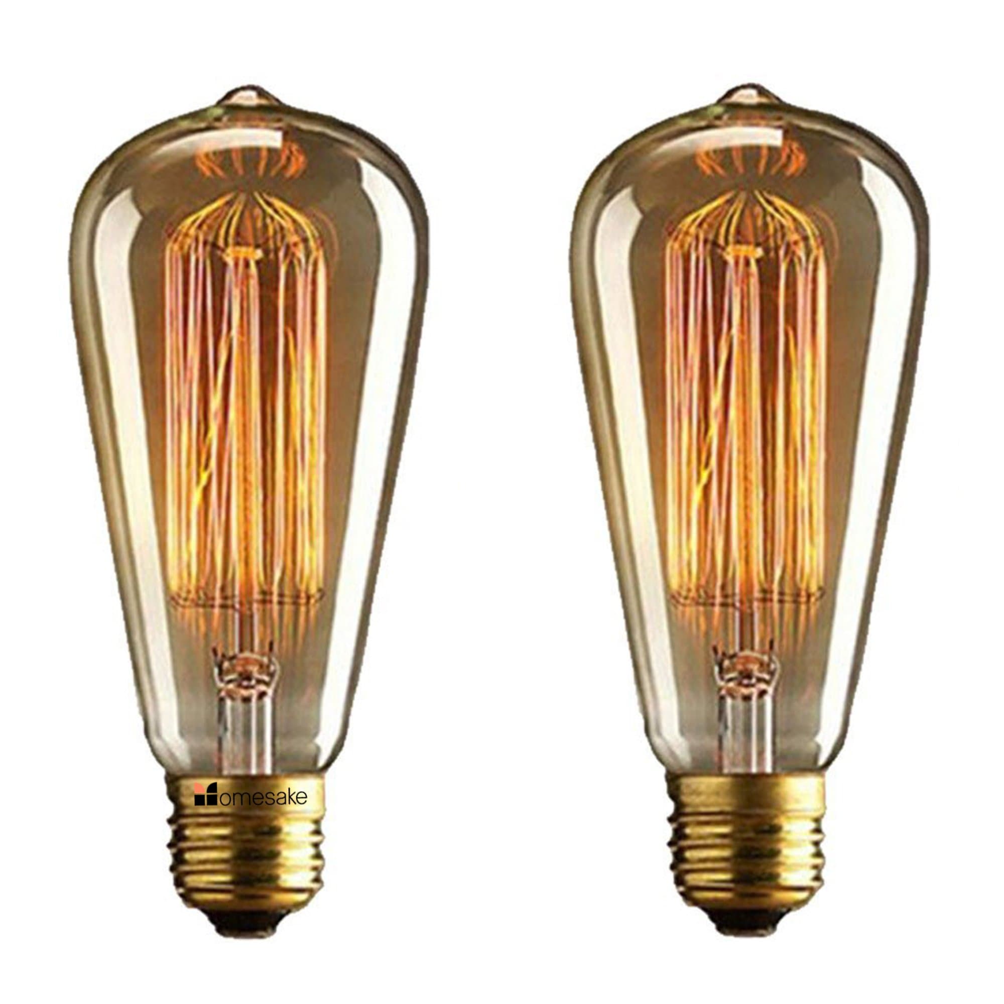 Pear Shape Edison Tungsten Squirrel Cage Filament Vintage Antique Light Bulb E27 ST64 Glass Bulbs Yellow for Living Room, Ambient Accent Lights, Bedroom, Hall Industrial- Home Decor Items - Pack of 2