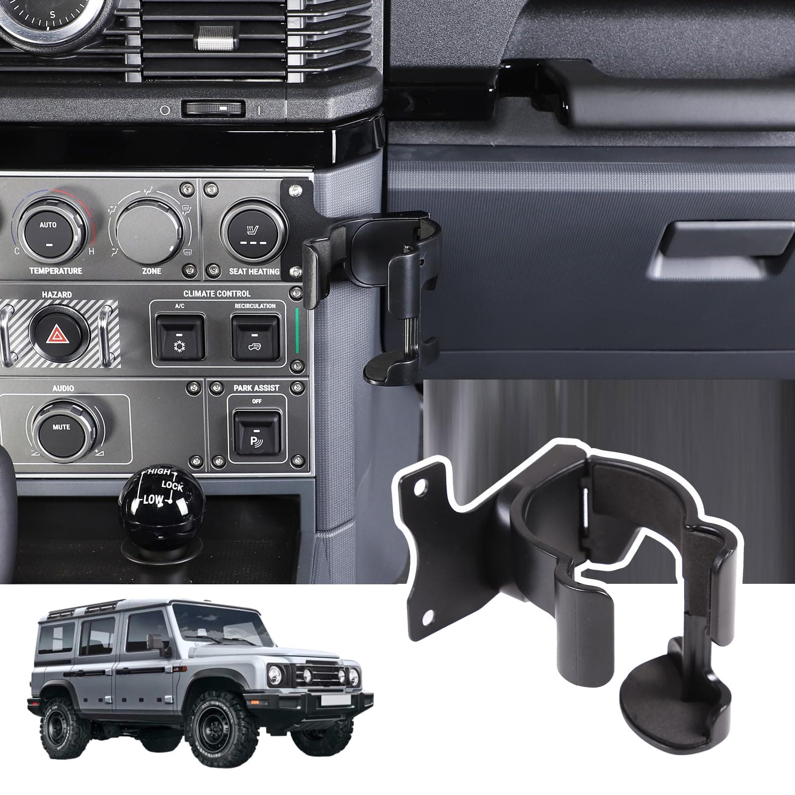 Car Multifunctional Cell Phone Holder Cup Holder Bolt-on 2-in-1 Center Console Cell Phone Holder Water Cup Holder Compatible with Ineos Grenadier 2020-2024 (Center Dashboard), Style A