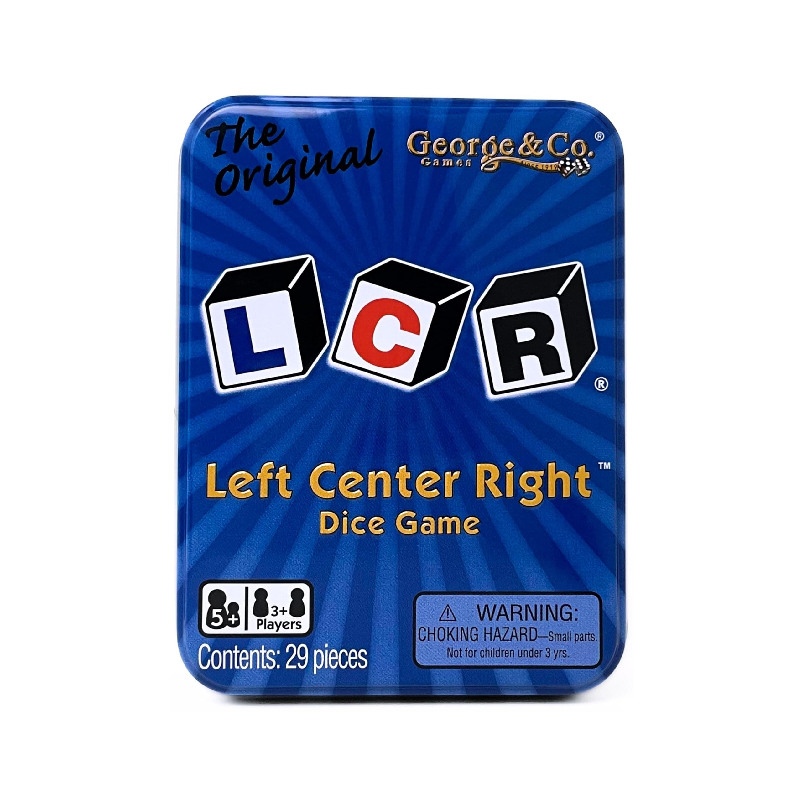 LCR Koplow Games Left Center Right Dice Game, Blue Tin