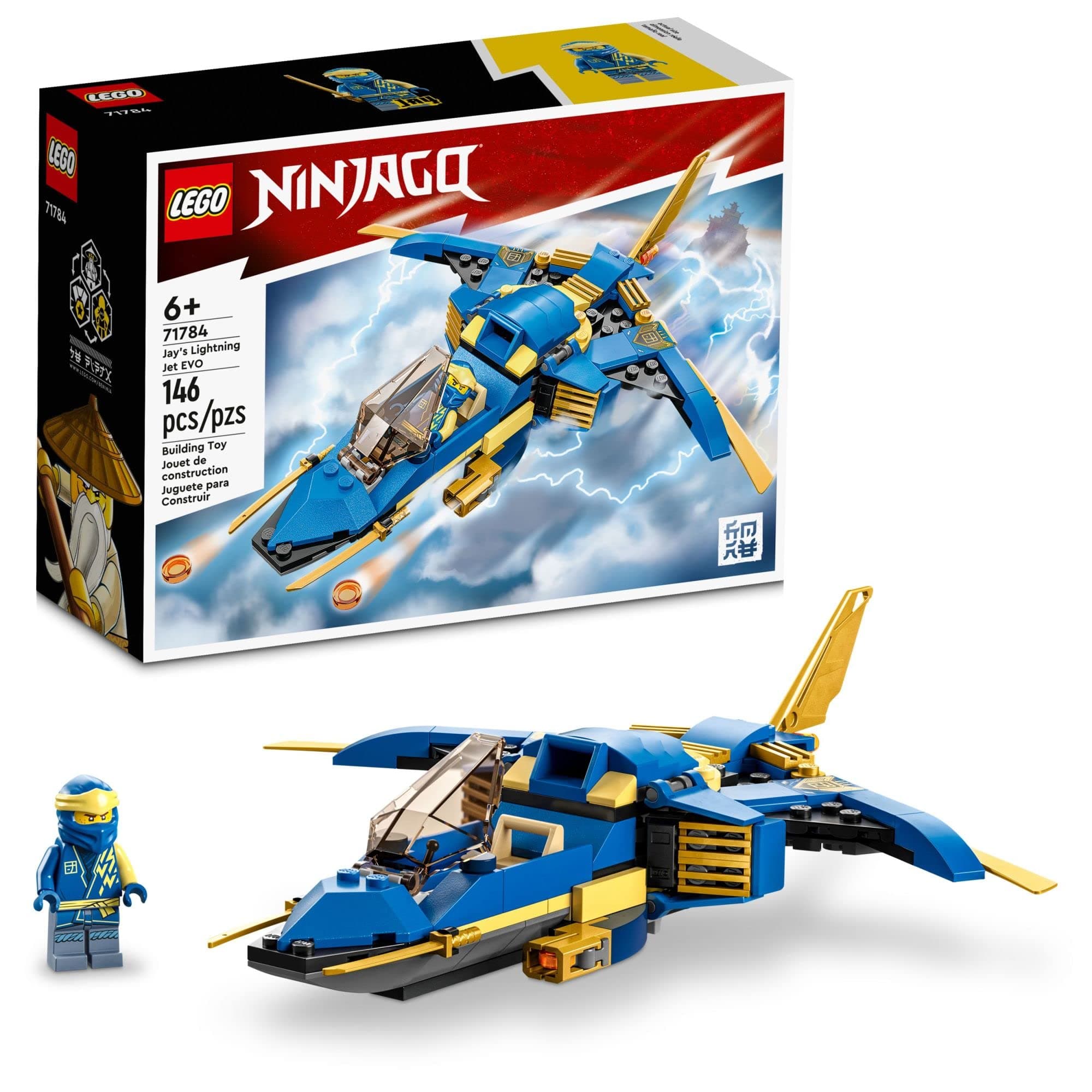 NINJAGO Jay s Lightning Jet EVO 71784, Upgradable Toy Plane, Ninja Airplane Building Set, Collectible Birthday Gift Idea for Grandchildren, Kids, Boys and Girls Ages 7 and Up