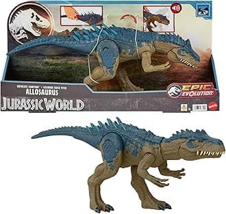 Mattel Jurassic World Ruthless Rampagin Allosaurus Dinosaur Toy, Action Figure with Continuous Chomp Attack & Roar Sounds, Button Activated Evolved Battle Spikes
