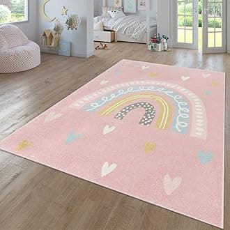 Nursery Area Rug Kids Rug For Bedroom Girls Boys Modern Rainbow Cloud Rug Animal Motif Colourful, colour:Pink Rose 2, Size:80x150 cm