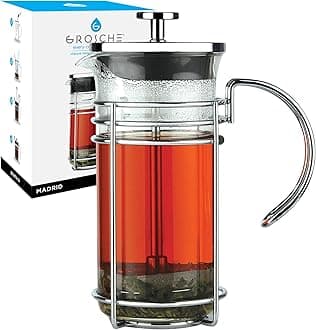 GROSCHE MADRID French Press - Premium Coffee and Tea Maker - 0.35L - 11.8oz - Borosilicate Glass Beaker - Dual Filter System For Rich Brew - Versatile Brewing | Stainless Steel Filter