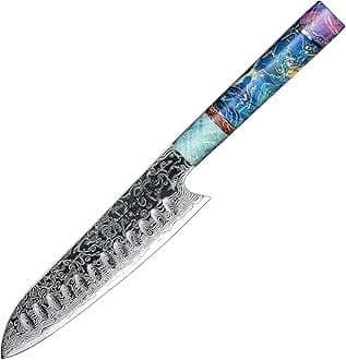 hajegato Damascus Chef Knife Santoku Unique One Of Kind Handle Professional 7 Inch Japanese Chefs Kitchen Knife Vg10 67 Layers Damascus Steel Knive with Sheath