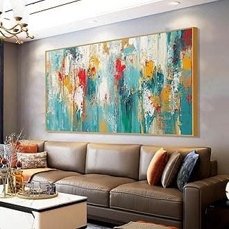 Extra Large Abstract Painting on Canvas, Abstract Wall Decor, Blue Gold Wall Art, Textured Style Artwork, Abstract Print Art, Modern Canvas Art Wall Decor, Wall Decor Office Living Room (Gold Frame, 23"x13"|60x35cm)