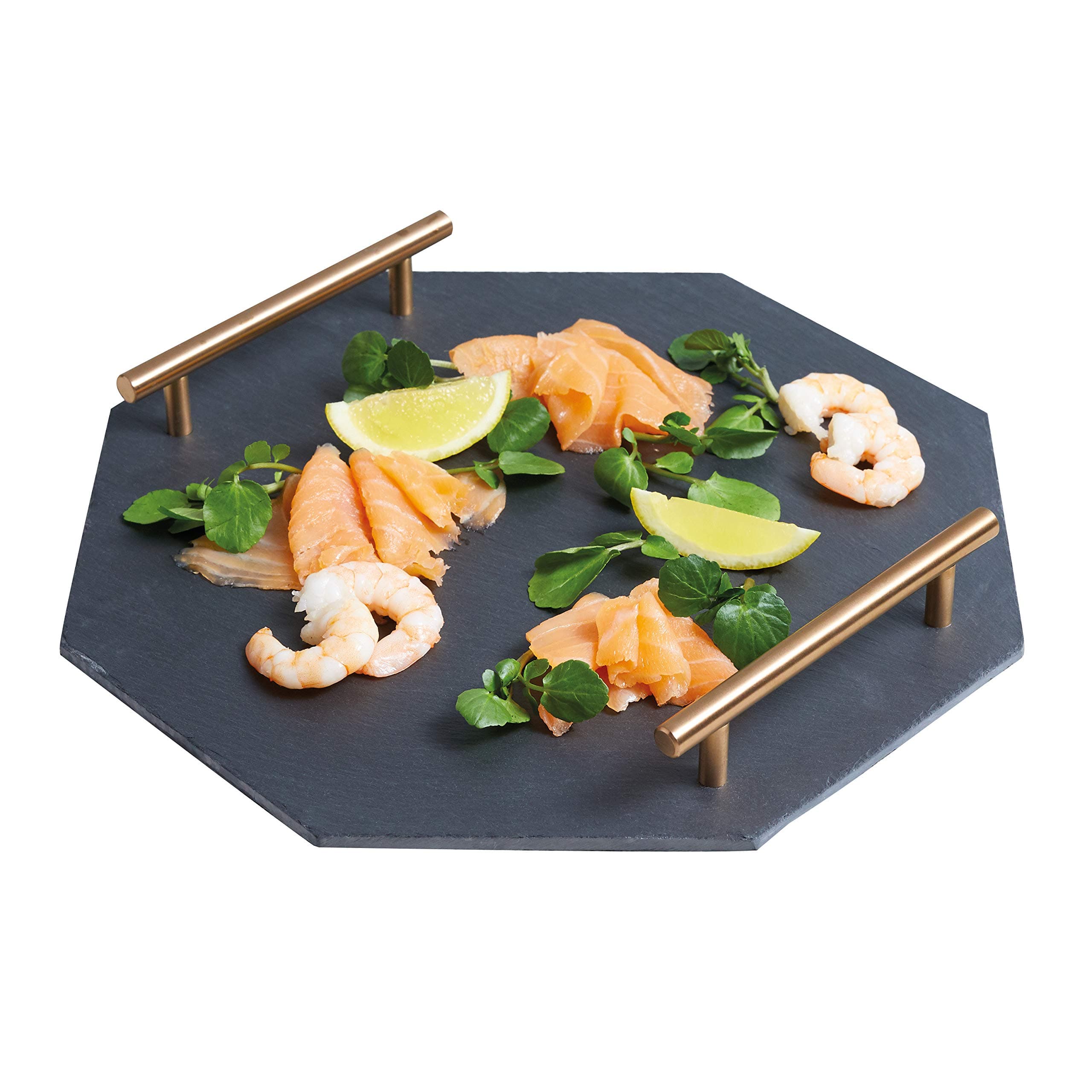 KitchenCraft Artesà Octagonal Slate Serving Tray with Carry Handles, 26.5 x 28 cm