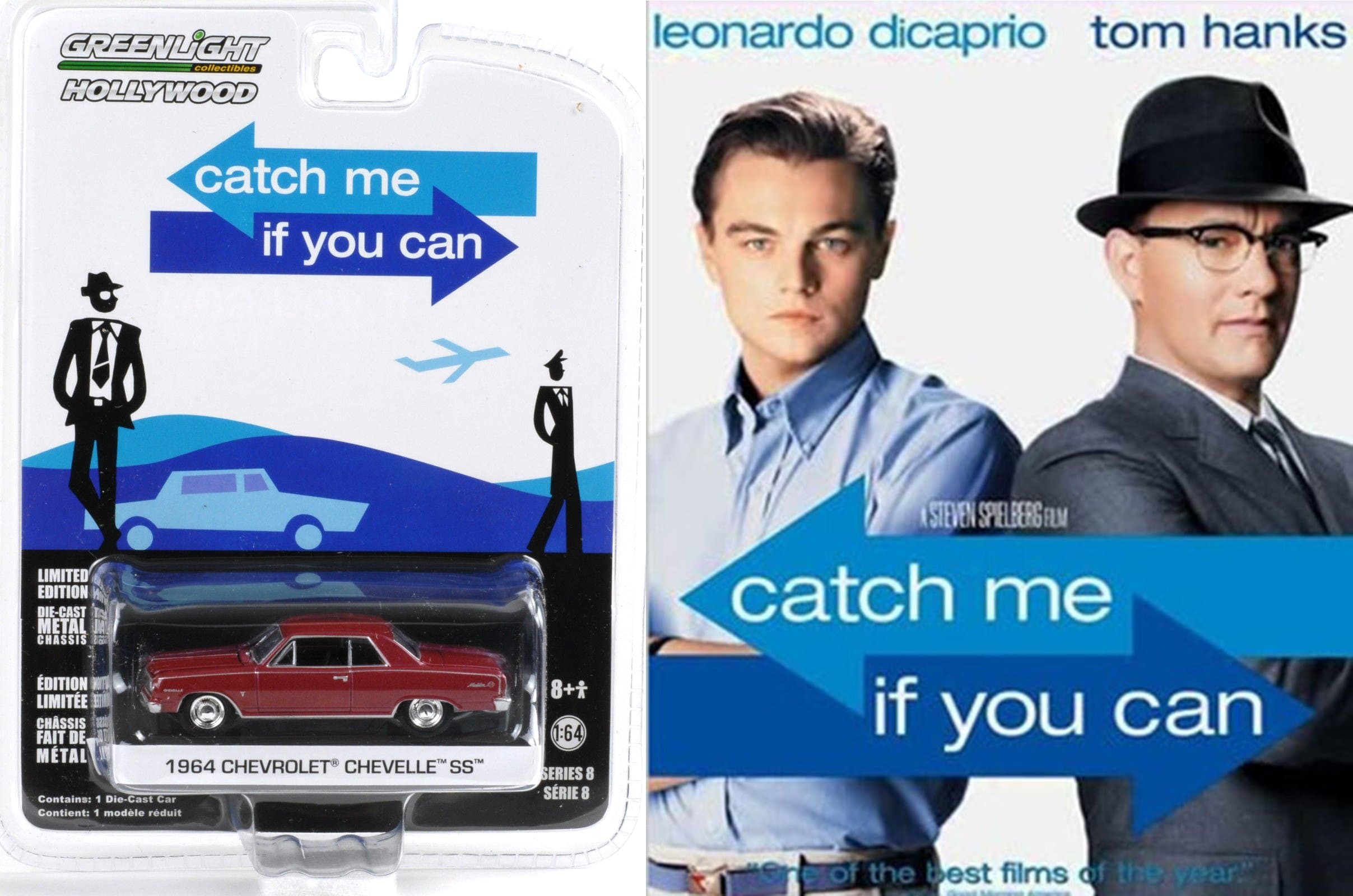 Catch me if you can DVD & Chevy Car Set Tom Hanks & Leonardo DiCaprio movie Set Collectible Greenlight Hollywood Die-Cast Car
