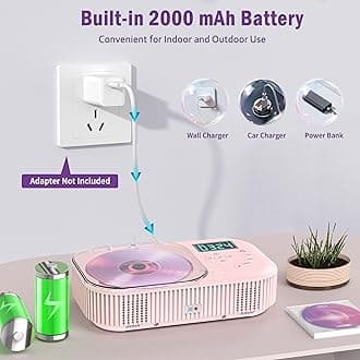 Greadio Portable CD Player with Bluetooth 5.3, Rechargeable Boombox CD Player with FM Radio, Discman CD Player for Home Car with Dual Speaker/LCD Display/Remote Control/AUX/USB (Red)