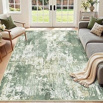 Washable Area Rugs 6'x9' Non-Slip Modern Abstract Soft for Living Room Entryway Bedroom Nursery, Print Pattern, Light Green/Yellow