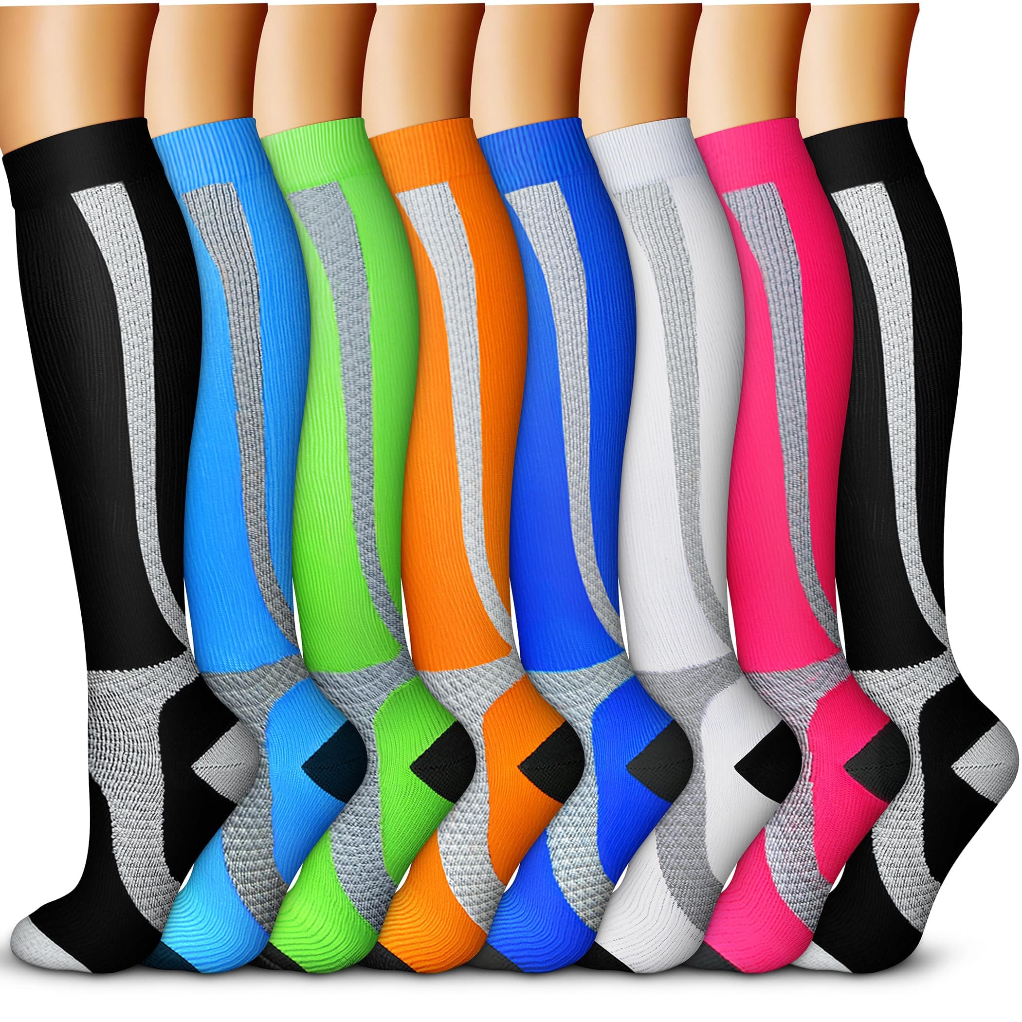 Copper Compression Socks for Women & Men Circulation (8 Pairs) - Best for Running Athletic Cycling - 15-20 mmHg