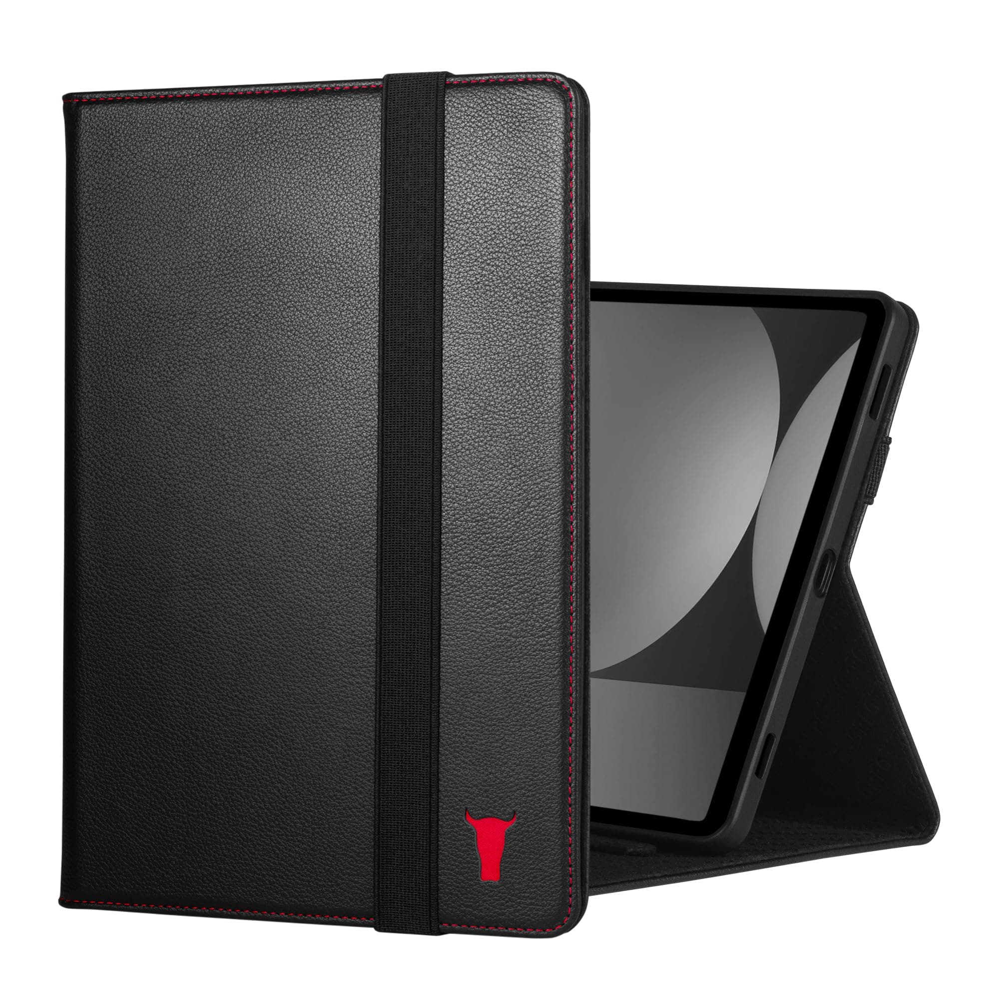TORRO Leather Case Compatible with Samsung Galaxy Tab S9 – Premium Leather Galaxy Tab S9 with Stand Function and Auto Wake/Sleep (Black with Red Detail)