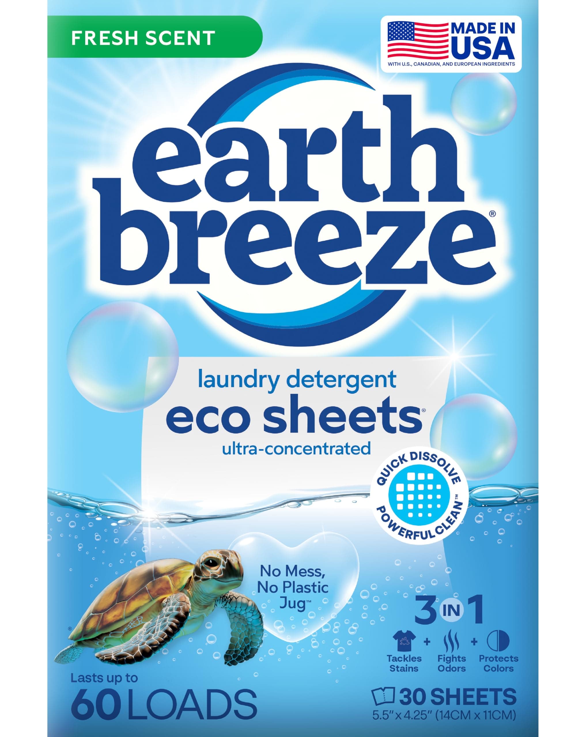Laundry Detergent Sheets - 30 Detergent Sheets - 60 Loads - Concentrated Liquidless Laundry Soap - No Plastic Jug - Fresh Scent