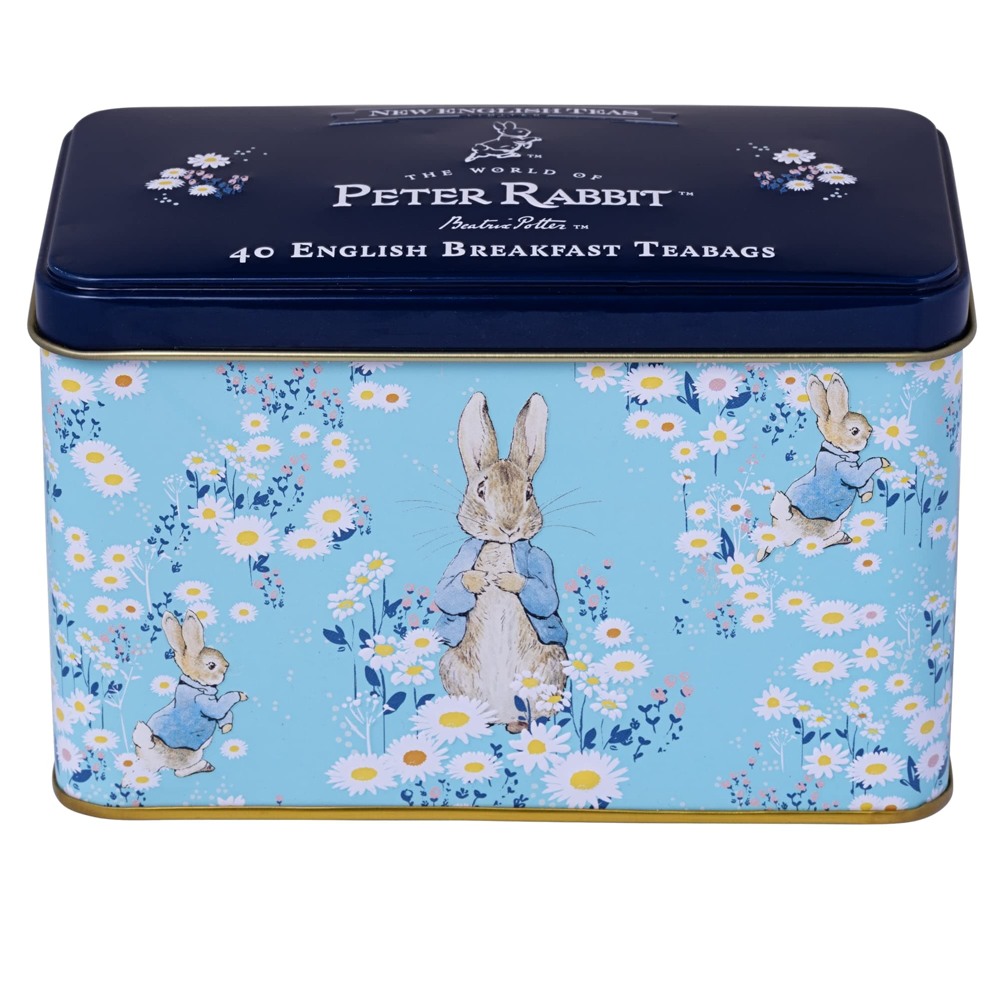 New English Teas Daisies Peter Rabbit Tea Tin with 40 English Breakfast Teabags